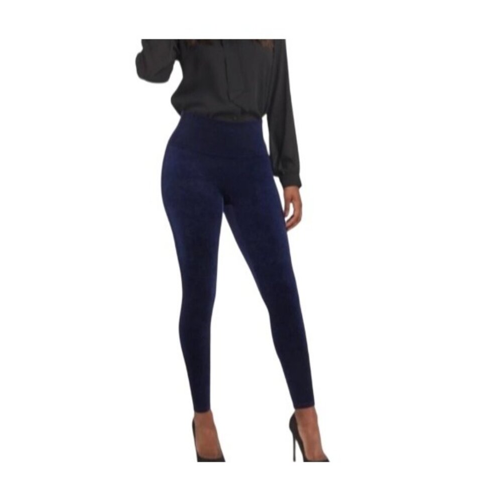 Spanx Womens Velvet High-Waisted Leggings Classic Navy Size L